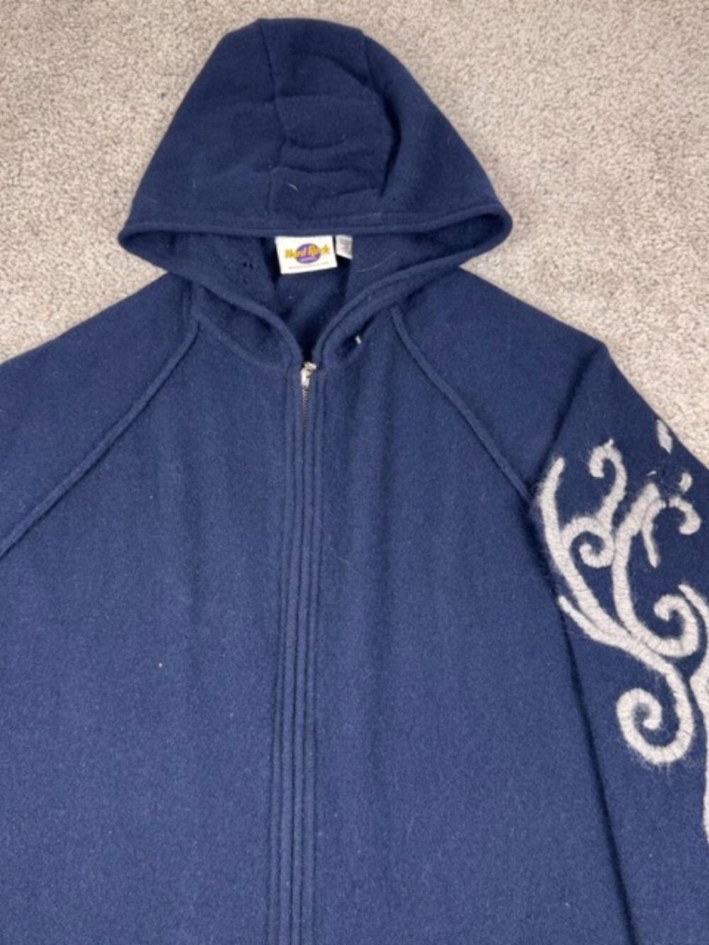 Vintage Hard Rock Hotel Cashmere Sweater Hoodie Size Medium Y2K Embroidered